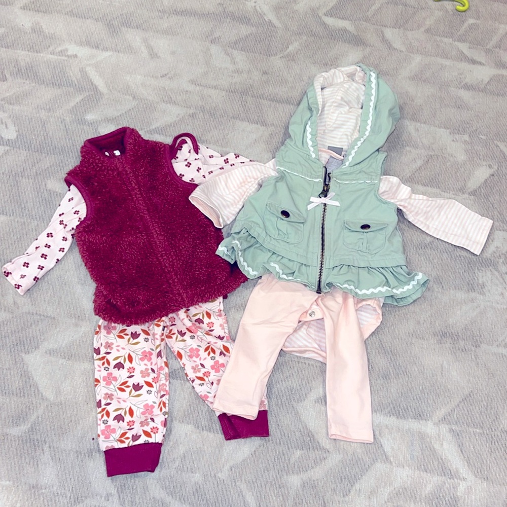 Lot (2) 3 piece long sleeve outfits w/ vests. EUC